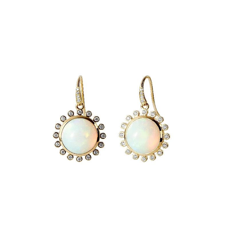 Diamond Drop Earrings-Opal Cabochon Earrings