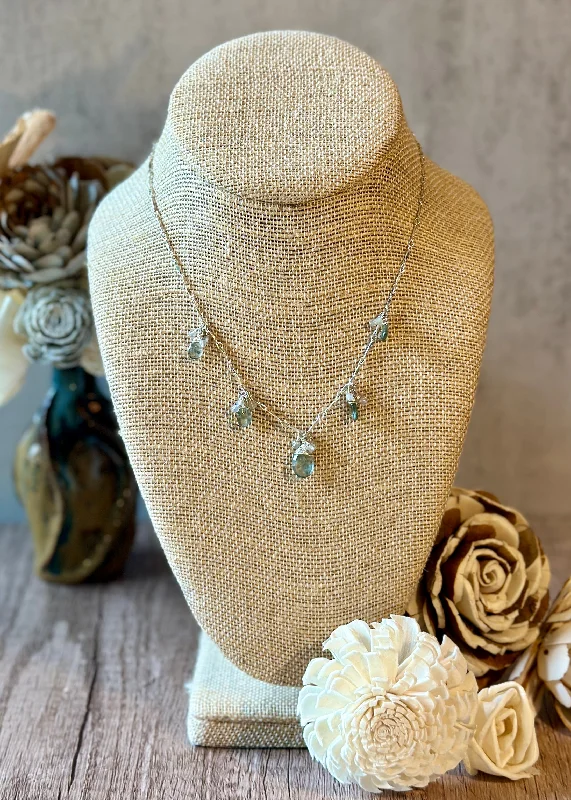 Chic Silver Necklace-Moss Aqua Drop Necklace