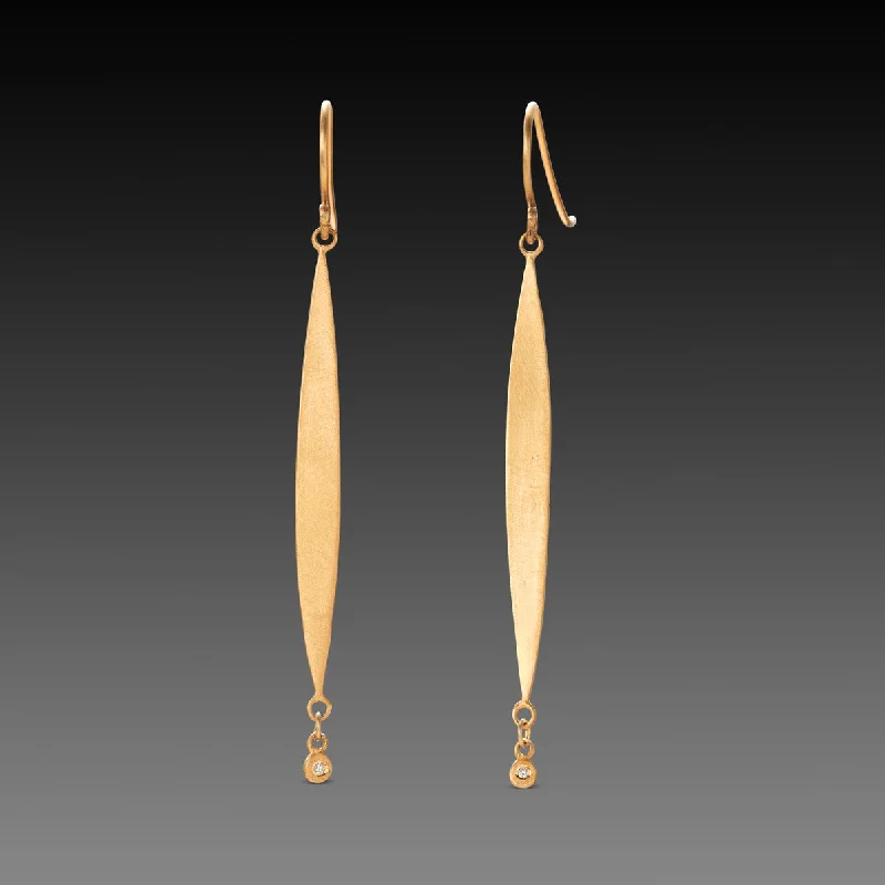 Handmade Crystal Earrings-Gold & Diamond Long Leaf Earrings