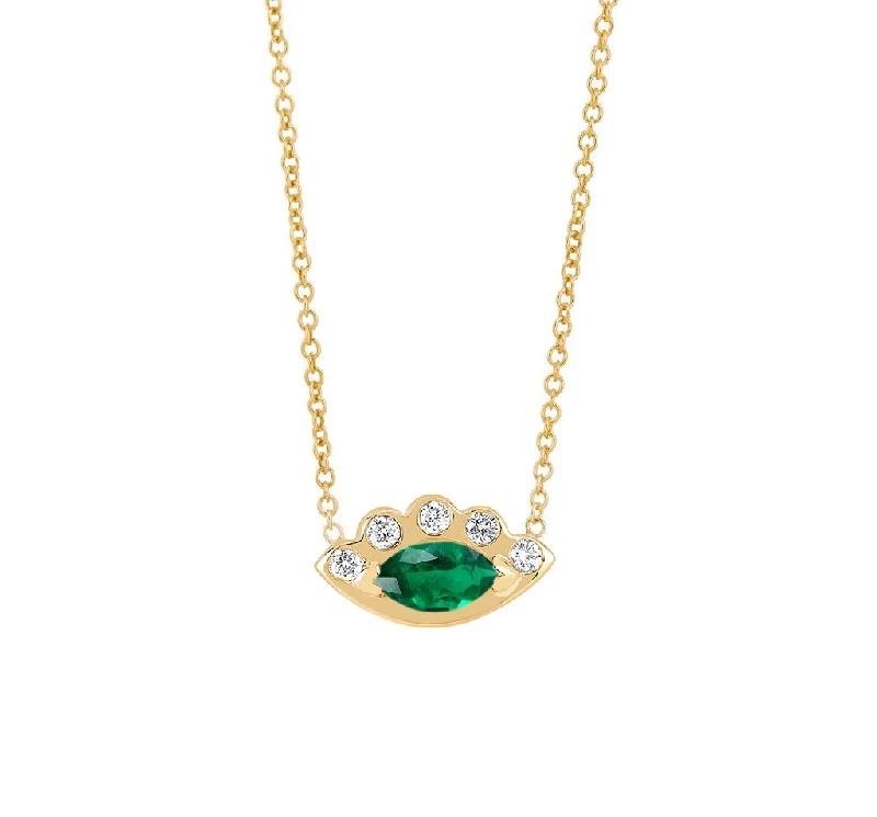 Simple Bar Necklace for Women-Angel Eye Emerald Necklace