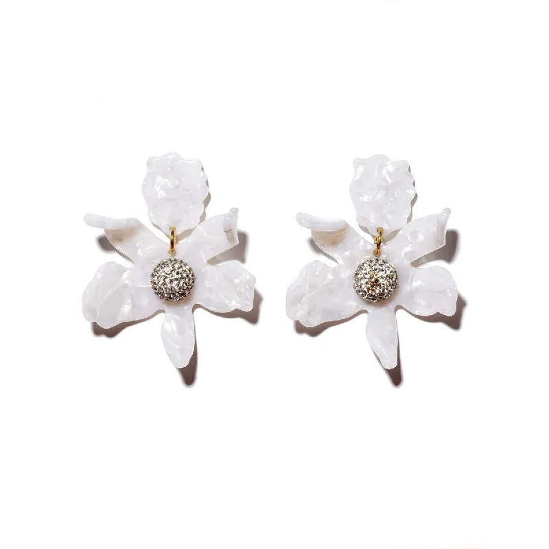 Natural Stone Earrings-Small white crystal lily