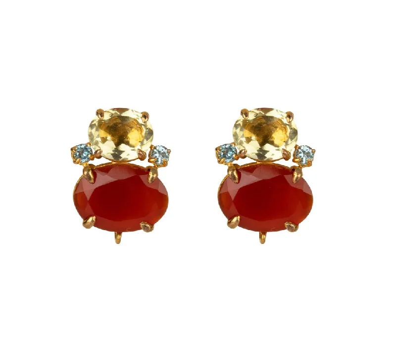 Crystal Stud Earrings-Carnelian Drops